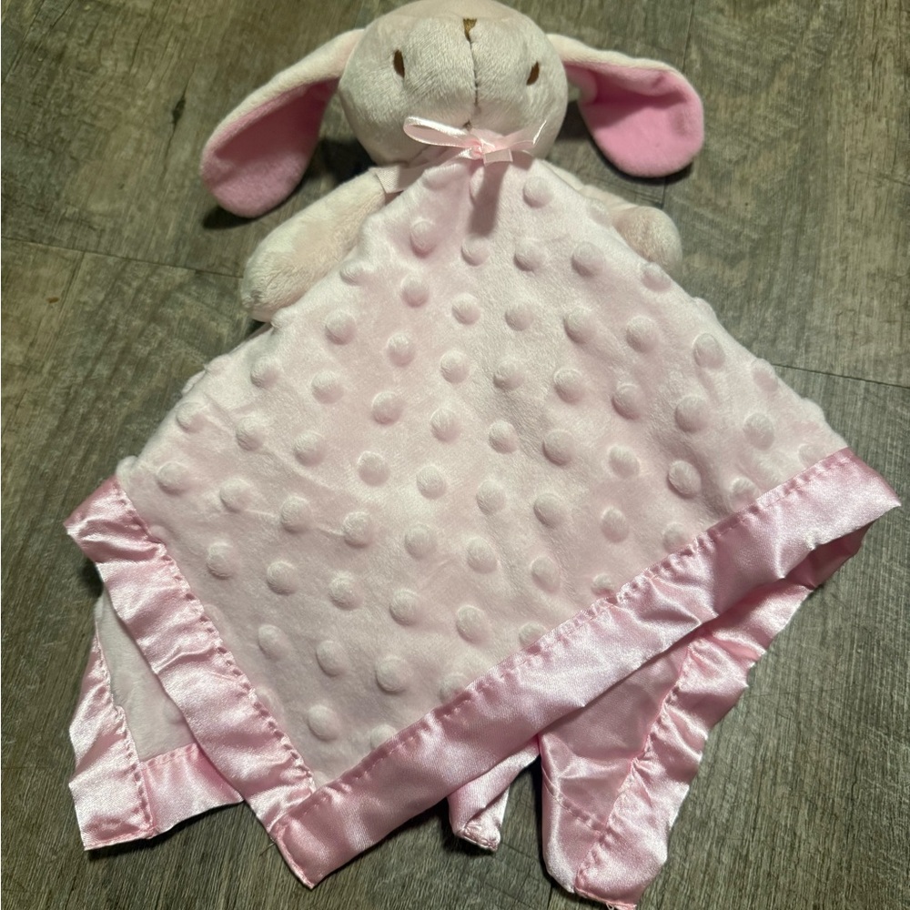 Pink Bunny satin lovey Security Blanket